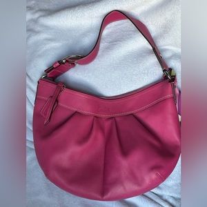 Coach SoHo Pleated XL Hobo Shoulder Bag leather Fuchsia Pink with Coach scarf